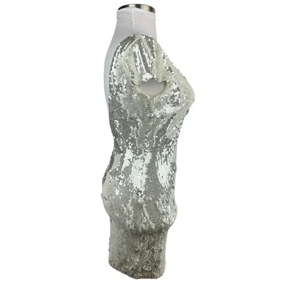 Dress the Population Sequin Tabitha Body Con Sheath Mini Dress Ivory Size Medium - Picture 10 of 13